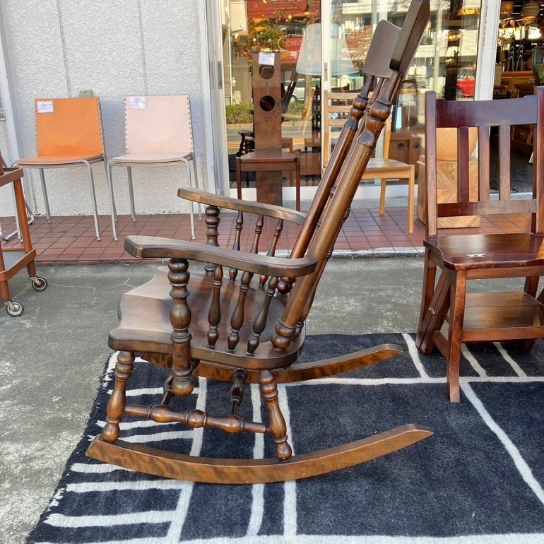 松本民芸家具　J型　ロッキングチェア　肘掛け　椅子　在銘「市」　シール有